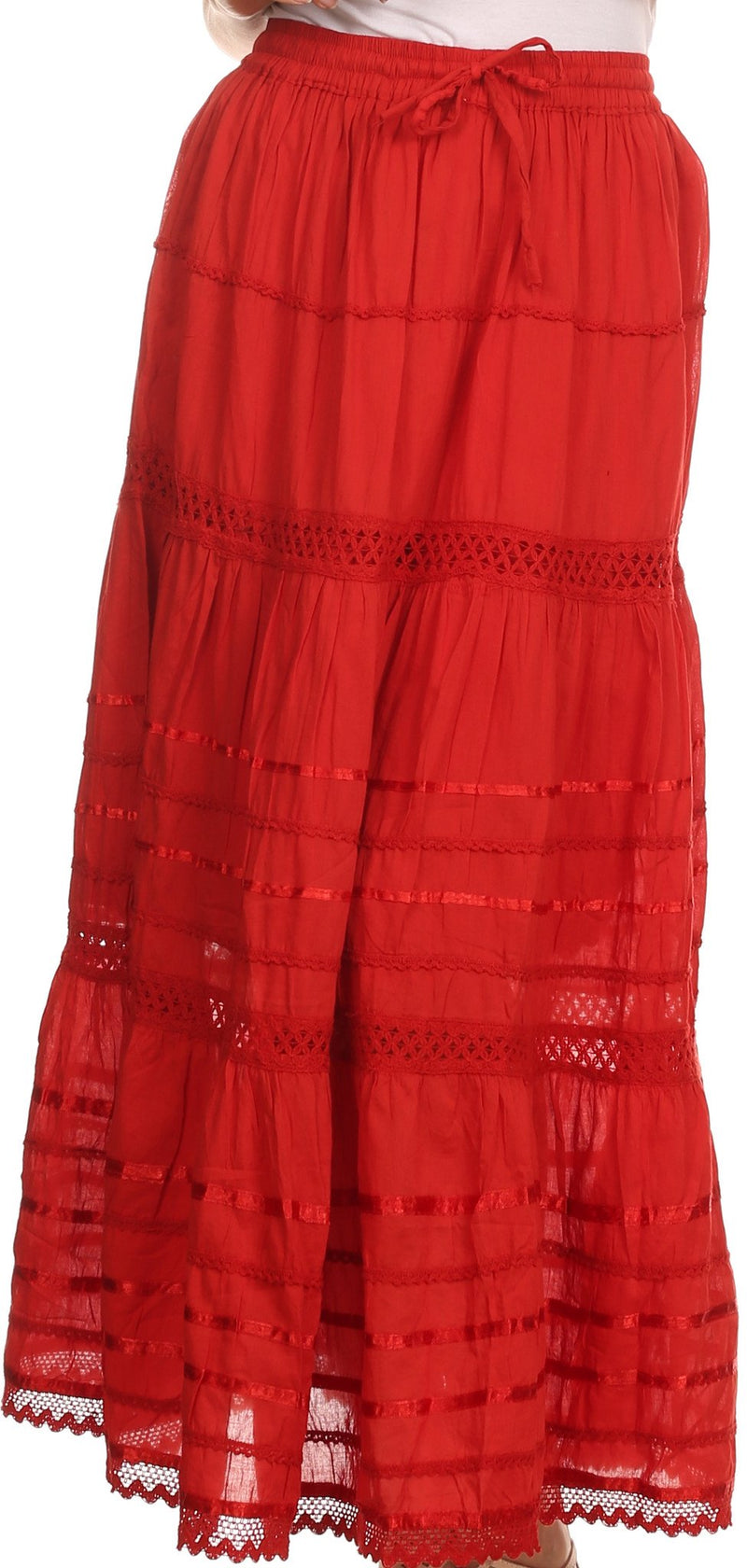 Sakkas Gia Bohemian Adjustable Lace Embroidered Wide Lined Long Ethnic Skirt