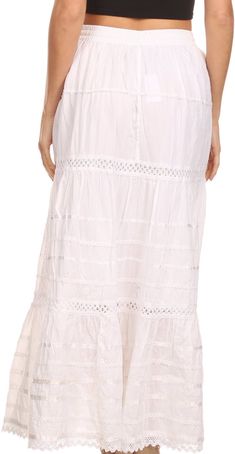 Sakkas Gia Bohemian Adjustable Lace Embroidered Wide Lined Long Ethnic Skirt
