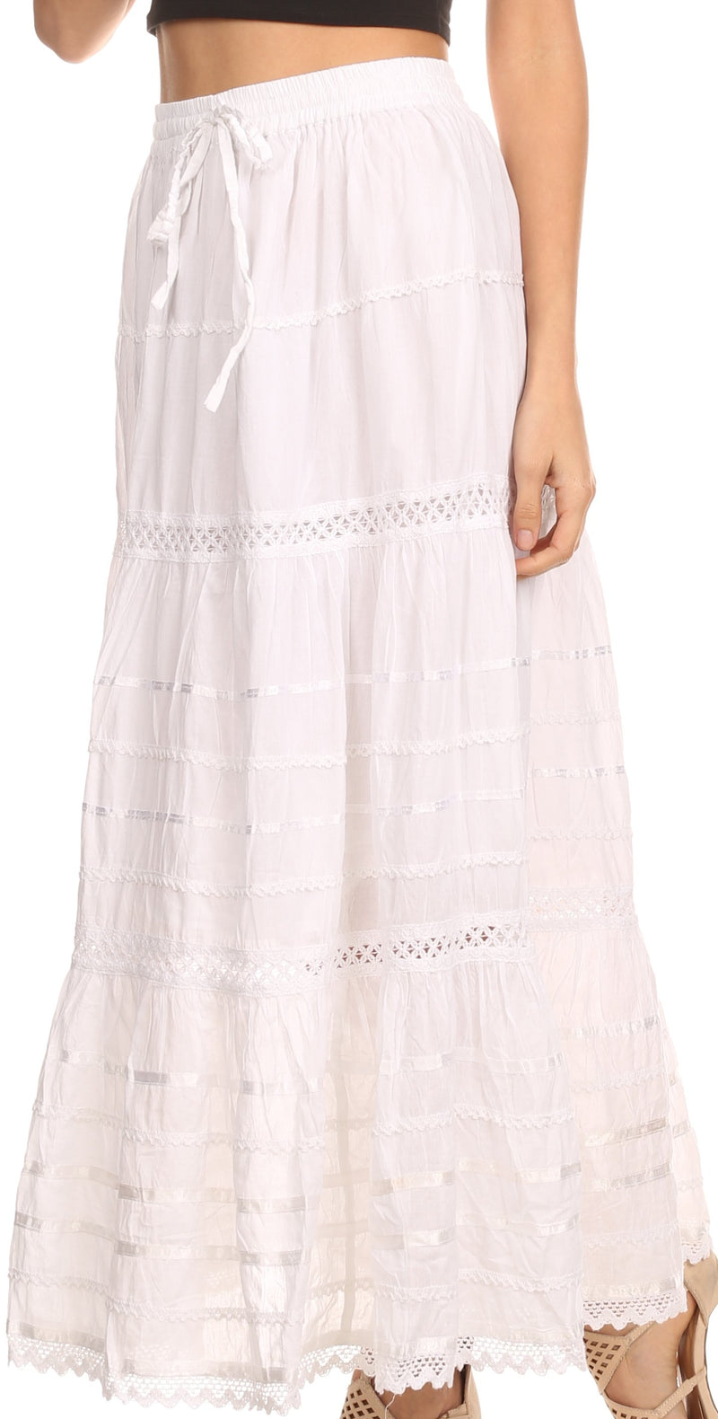 Sakkas Gia Bohemian Adjustable Lace Embroidered Wide Lined Long Ethnic Skirt