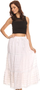 Sakkas Gia Bohemian Adjustable Lace Embroidered Wide Lined Long Ethnic Skirt