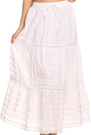 Sakkas Gia Bohemian Adjustable Lace Embroidered Wide Lined Long Ethnic Skirt