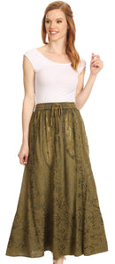 Sakkas Debora Full Length Embroidered Maxi Skirt with Adjustable Waist