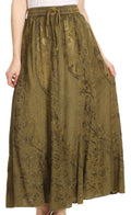 Sakkas Debora Full Length Embroidered Maxi Skirt with Adjustable Waist #color_Avocado/Green