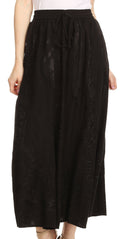 Sakkas Debora Full Length Embroidered Maxi Skirt with Adjustable Waist #color_Black