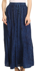 Sakkas Debora Full Length Embroidered Maxi Skirt with Adjustable Waist #color_Blue
