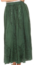 Sakkas Debora Full Length Embroidered Maxi Skirt with Adjustable Waist #color_DarkGreen
