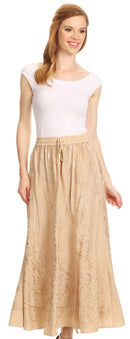 Sakkas Debora Full Length Embroidered Maxi Skirt with Adjustable Waist
