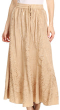 Sakkas Debora Full Length Embroidered Maxi Skirt with Adjustable Waist #color_Mocha