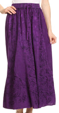 Sakkas Debora Full Length Embroidered Maxi Skirt with Adjustable Waist #color_Purple