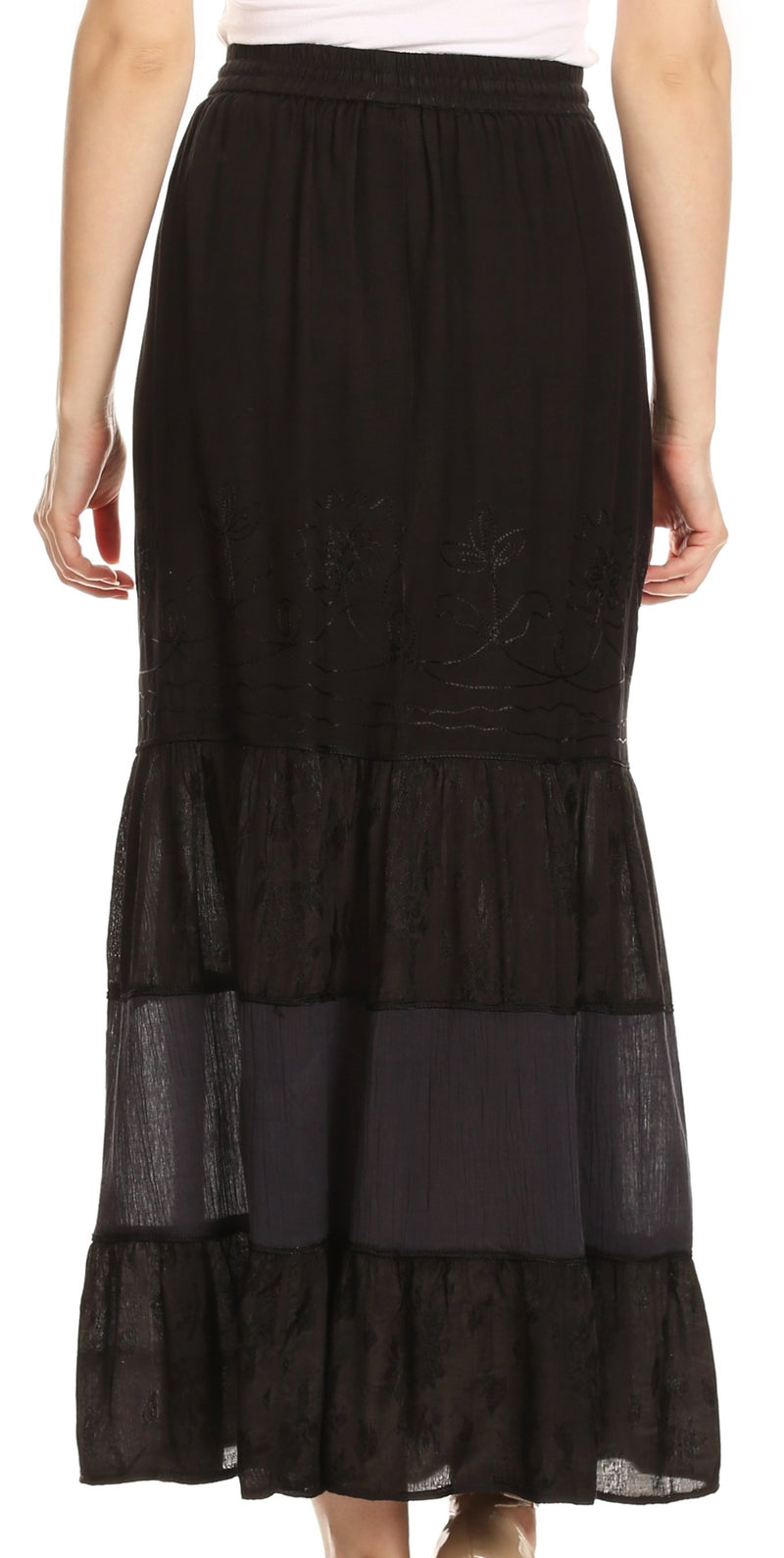 Sakkas Tania Long Bohemian Embroidered Maxi Skirt with Adjustable Waist