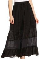 Sakkas Tania Long Bohemian Embroidered Maxi Skirt with Adjustable Waist