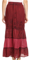 Sakkas Tania Long Bohemian Embroidered Maxi Skirt with Adjustable Waist