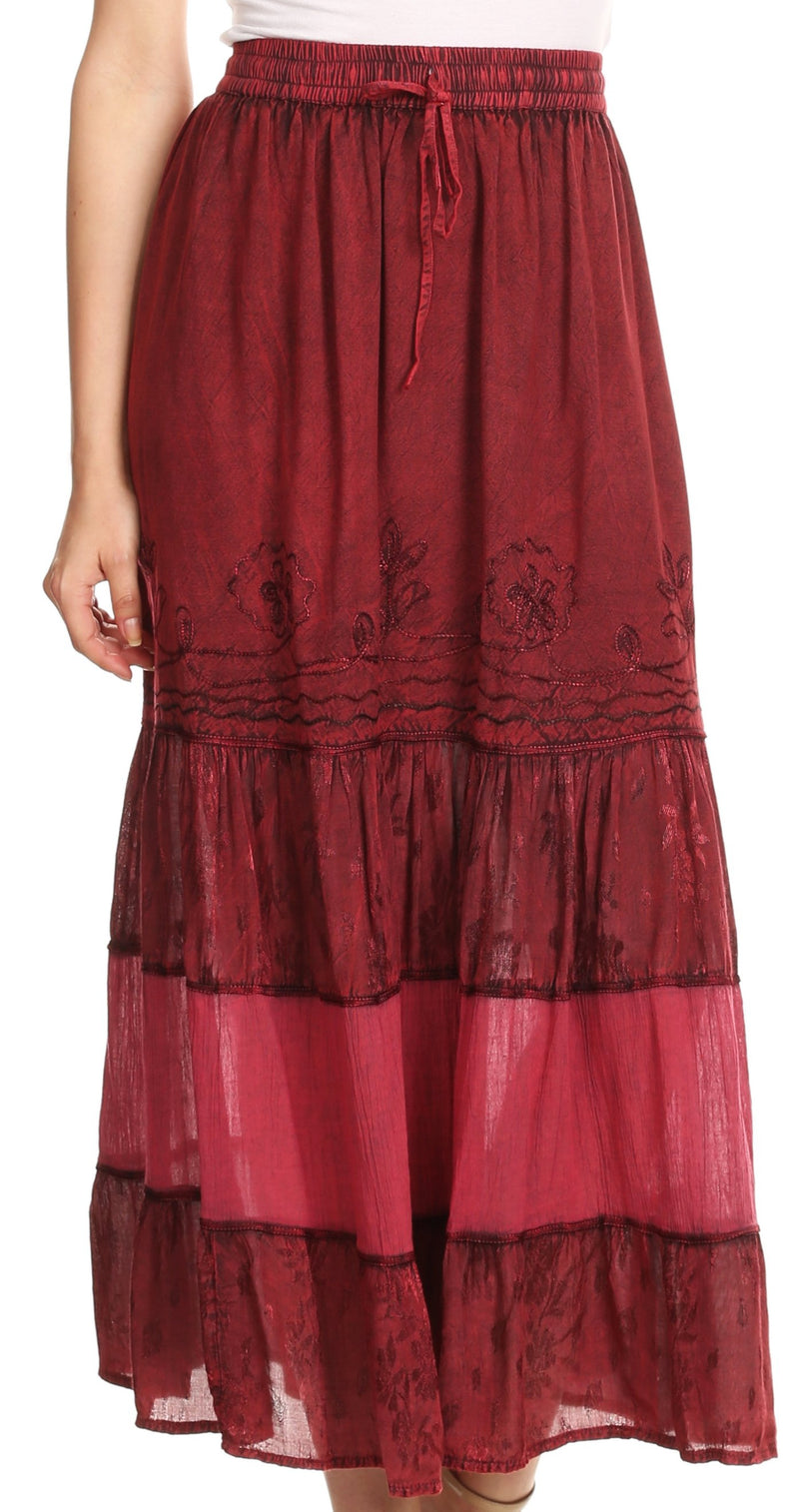Sakkas Tania Long Bohemian Embroidered Maxi Skirt with Adjustable Wais