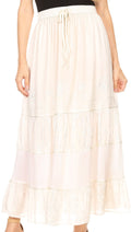 Sakkas Tania Long Bohemian Embroidered Maxi Skirt with Adjustable Waist#color_Ivory
