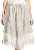 Sakkas Beren Mid Skirt Flared with Elastic Waist Embroidery Brocade and Crochet#color_LightGrey