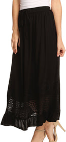 Sakkas Harley Bohemian Embroidered Ethnic Maxi Skirt Adjustable Waist Ruffle Trim