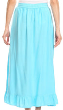 Sakkas Harley Bohemian Embroidered Ethnic Maxi Skirt Adjustable Waist Ruffle Trim