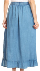 Sakkas Harley Bohemian Embroidered Ethnic Maxi Skirt Adjustable Waist Ruffle Trim