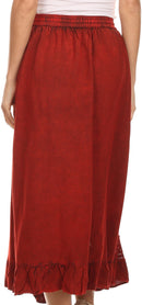 Sakkas Harley Bohemian Embroidered Ethnic Maxi Skirt Adjustable Waist Ruffle Trim