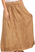 Sakkas Indra Thin Lightweight Summer Bohemian Skirt With Detailed Lace Embroidery#color_Beige