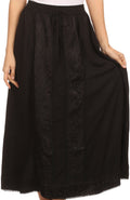 Sakkas Indra Thin Lightweight Summer Bohemian Skirt With Detailed Lace Embroidery#color_Black