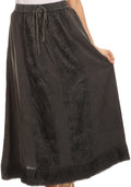 Sakkas Indra Thin Lightweight Summer Bohemian Skirt With Detailed Lace Embroidery#color_DarkGrey