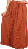 Sakkas Indra Thin Lightweight Summer Bohemian Skirt With Detailed Lace Embroidery#color_Rust