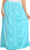 Sakkas Indra Thin Lightweight Summer Bohemian Skirt With Detailed Lace Embroidery#color_Turquoise