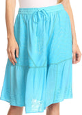 Sakkas Beyza  Casual Peasant Mid Skirt with Elastic Waist Embroidery and Eyelet#color_Turquoise