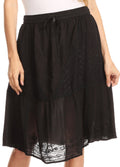 Sakkas Beyza  Casual Peasant Mid Skirt with Elastic Waist Embroidery and Eyelet#color_Black 