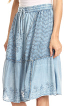 Sakkas Beyza  Casual Peasant Mid Skirt with Elastic Waist Embroidery and Eyelet