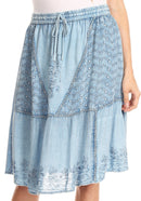 Sakkas Beyza  Casual Peasant Mid Skirt with Elastic Waist Embroidery and Eyelet