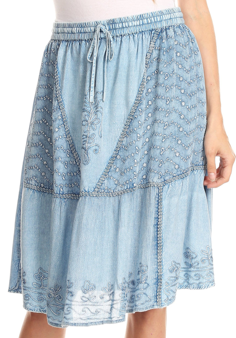 Sakkas Beyza  Casual Peasant Mid Skirt with Elastic Waist Embroidery and Eyelet