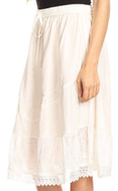 Sakkas Beyza  Casual Peasant Mid Skirt with Elastic Waist Embroidery and Eyelet