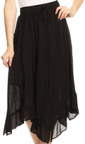 Sakkas Lucia Handkerchief Ruffled mid Length Casual Skirt with Embroidery#color_Black