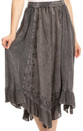 Sakkas Lucia Handkerchief Ruffled mid Length Casual Skirt with Embroidery#color_BlackGrey