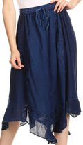 Sakkas Lucia Handkerchief Ruffled mid Length Casual Skirt with Embroidery#color_DenimBlue