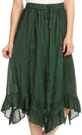 Sakkas Lucia Handkerchief Ruffled mid Length Casual Skirt with Embroidery#color_ForestGreen