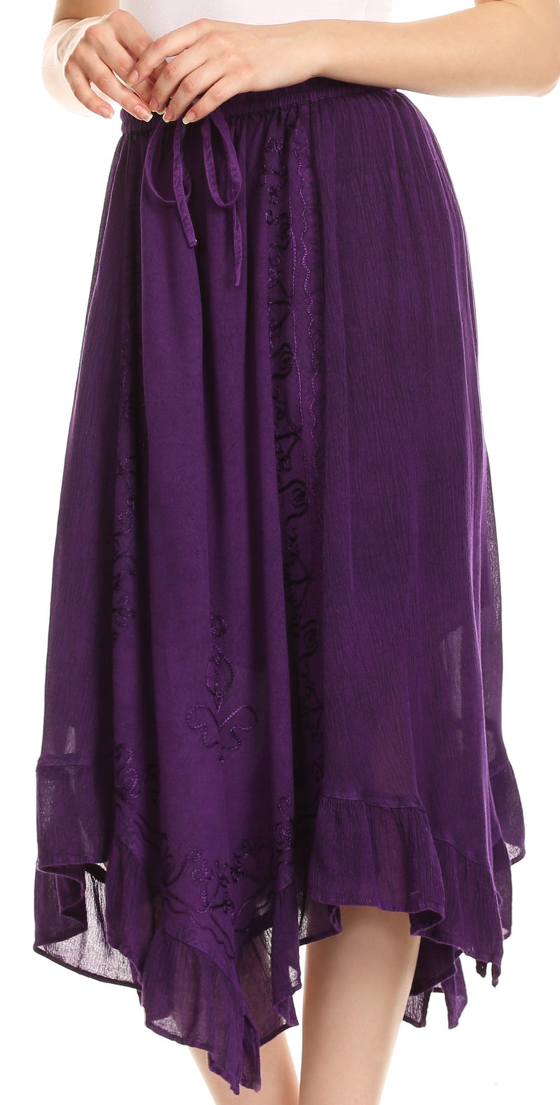 Sakkas Lucia Handkerchief Ruffled mid Length Casual Skirt with Embroidery