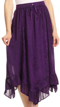 Sakkas Lucia Handkerchief Ruffled mid Length Casual Skirt with Embroidery#color_Purple