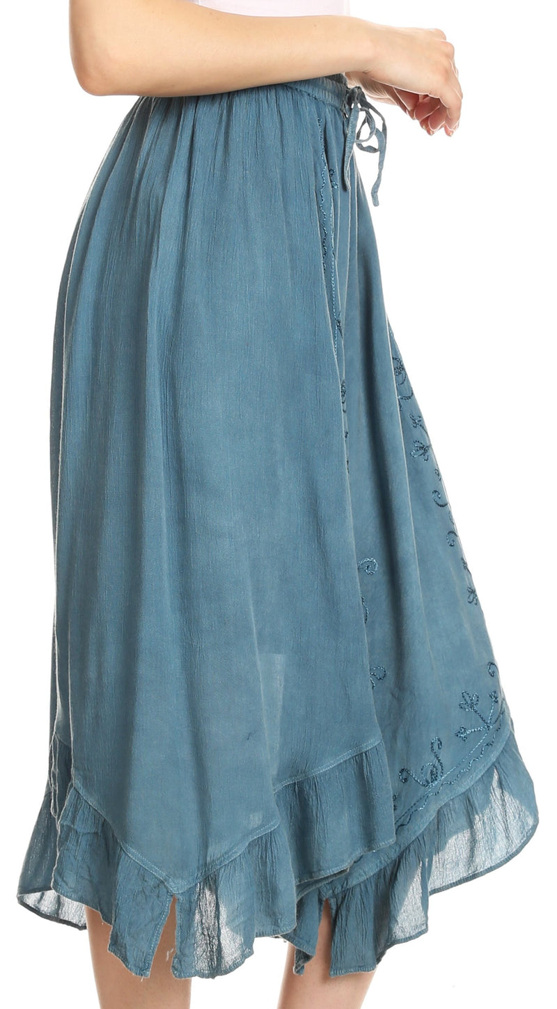 Sakkas Lucia Handkerchief Ruffled mid Length Casual Skirt with Embroidery