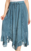 Sakkas Lucia Handkerchief Ruffled mid Length Casual Skirt with Embroidery#color_SteelBlue