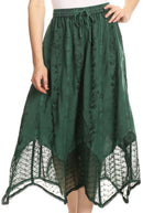 Sakkas Emma Adjustable Handkerchief  Eyelet Hem Casual Skirt with  Embroidery