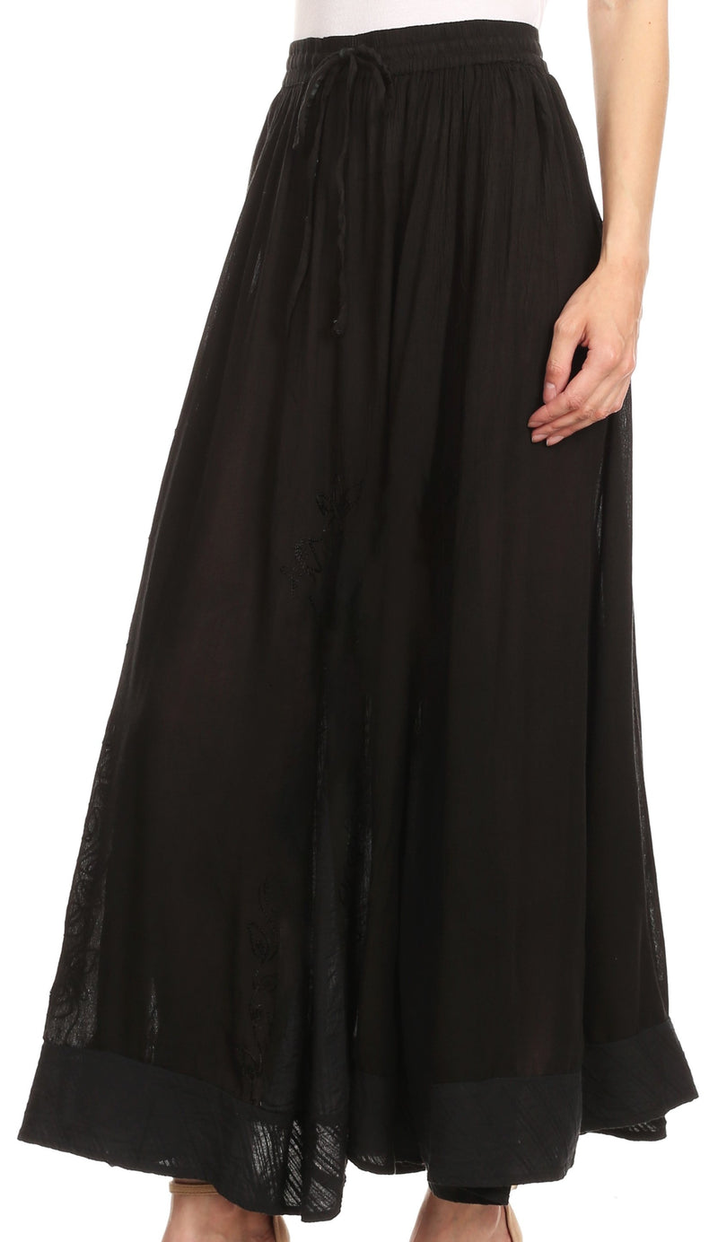 Sakkas Noemi Womens Maxi Flared Bohemian Essential Skirt with Embroidery