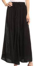 Sakkas Noemi Womens Maxi Flared Bohemian Essential Skirt with Embroidery#color_Black
