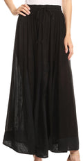 Sakkas Noemi Womens Maxi Flared Bohemian Essential Skirt with Embroidery#color_Black 