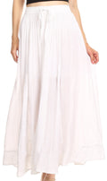 Sakkas Noemi Womens Maxi Flared Bohemian Essential Skirt with Embroidery#color_White