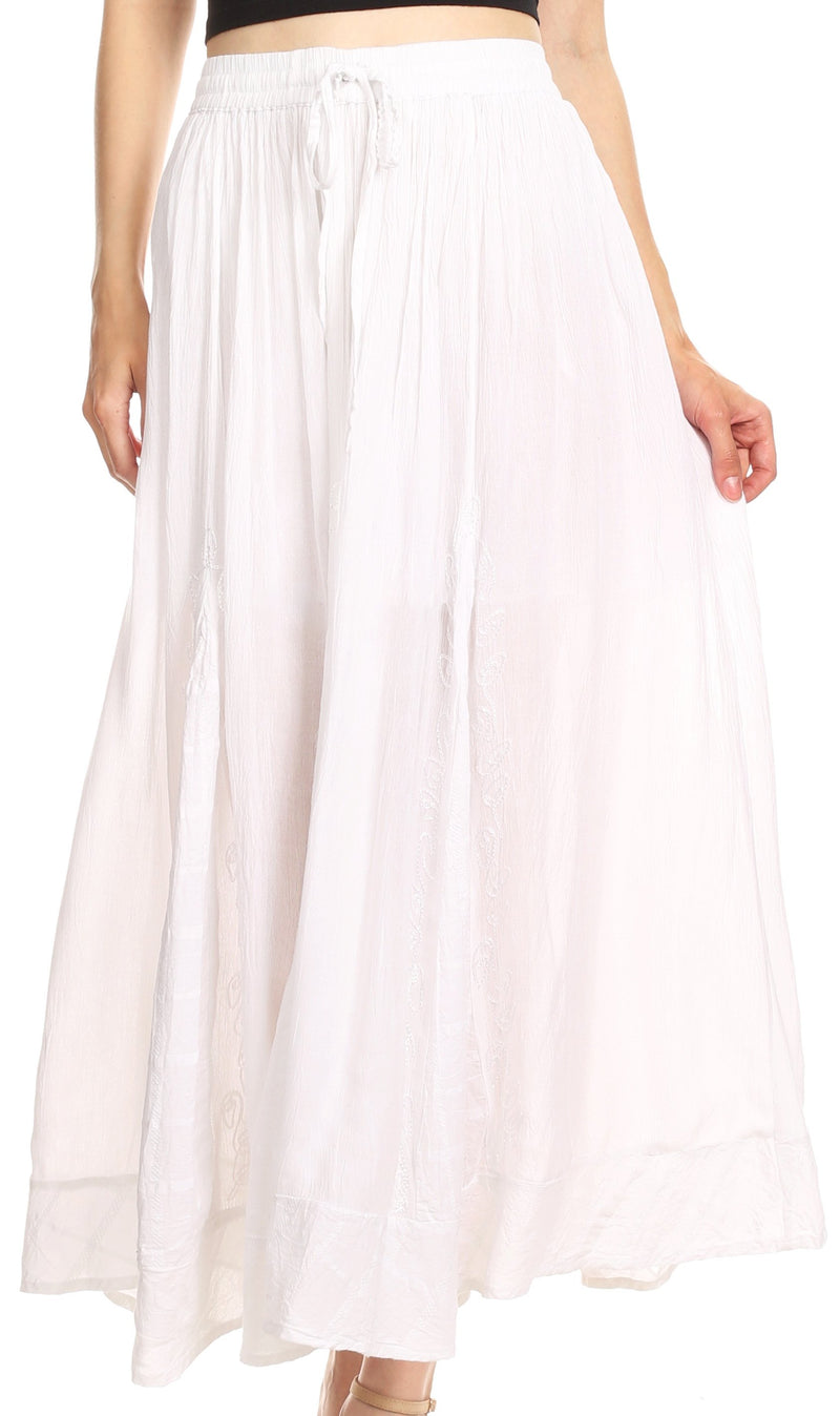 Sakkas Noemi Womens Maxi Flared Bohemian Essential Skirt with Embroidery