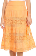 Sakkas Stephanie Crochet Lace Knee-Length Cotton Skirt with Fold-Over Waistband#color_Bright Orange