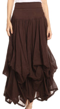 Sakkas Lucia Womens Bohemian Gypsy Convertible Fold Over Waist Skirt Flare Long#color_Brown 